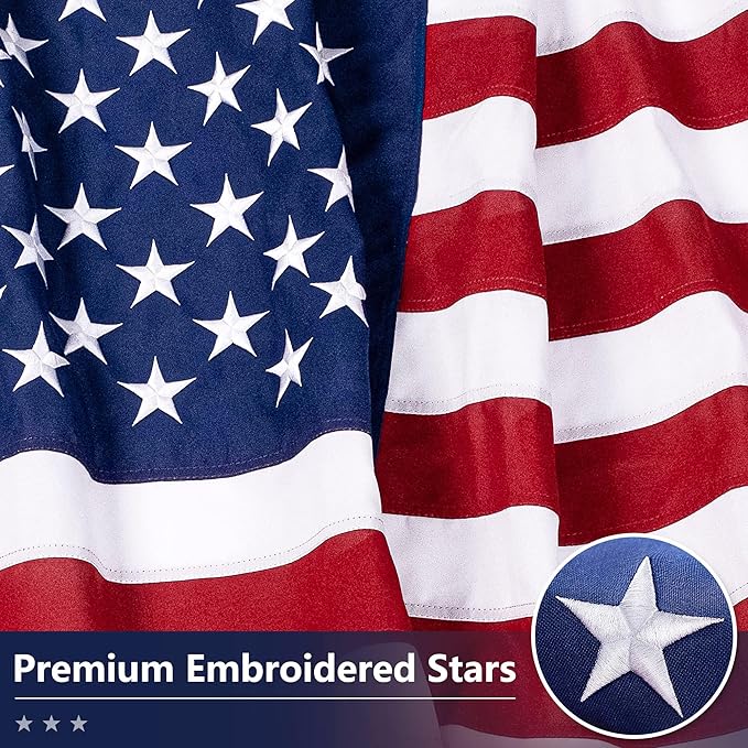 American Flag for Outside 8x12 Ft - TearProof Series Outdoor Use US Flags - Long Lasting, Fade Resistant - Thick Spun Polyester USA Banner - High Wind United States Flag - Embroidered Stars, Sewn Stripes, Brass Grommets