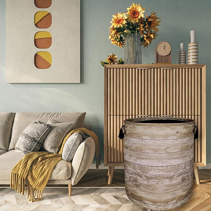 Wood Grain Laundry Basket Foldable With Handles Tree Stump Texture Tote Bag Oxford Cloth Colorful Laundry Hamper Clothes Toy Storage Bucket For Bathroom/Laundry/Bedroom 18.9" x 16.5 "