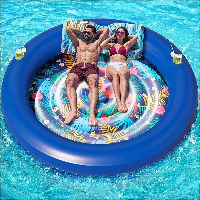 JAMBO Huge Round 76 x 76 Tanning Pool Lounger, Pool Float, Inflatable Sun Tanning Pool Float, Tanning Chair, Pool Floats Adult, Water Lounge Raft Pool Lounger Adults, Tanning Raft Sunchill Tanning Bed