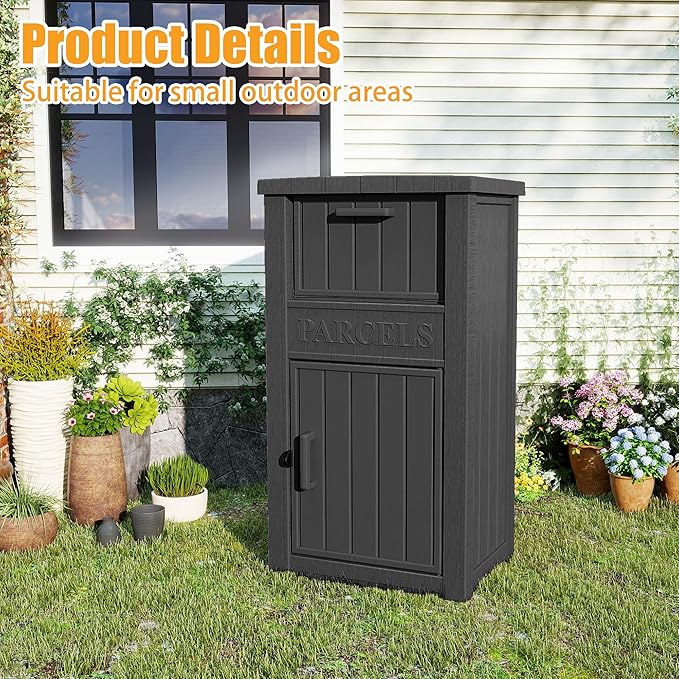 Package Delivery Box,Storage Box with Lockable Secure,Double-Wall Resin Outdoor Package Delivery and Waterproof Deck Box for Porch, Curbside (Black)