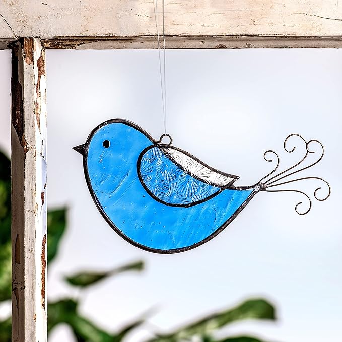 Blue Bird Ornament Sun Catcher Stained Glass Window Display ORN 310-2