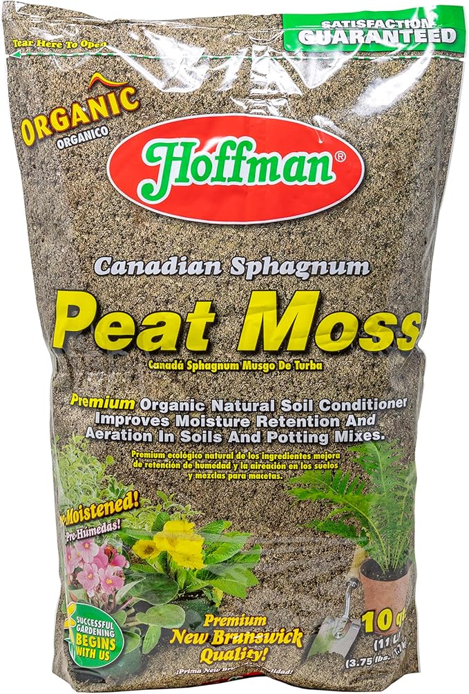 Hoffman Canadian Sphagnum Peat Moss Soil Conditioner to Improve Moisture Retention and Aeration, 10qt Bag, Pack of 2