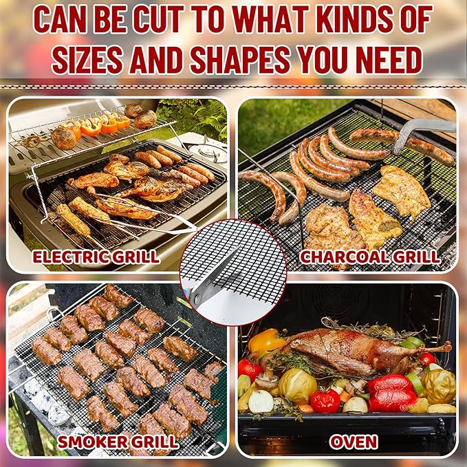 Grill Mesh Mat Set of 6, Non Stick BBQ Grill mats, Heavy Duty Grilling mats Barbecue Grill Accessories, Reusable and Easy to Clean, Works on Gas, Charcoal, Pellet Grill and More, 15.75 x 13inch, Black