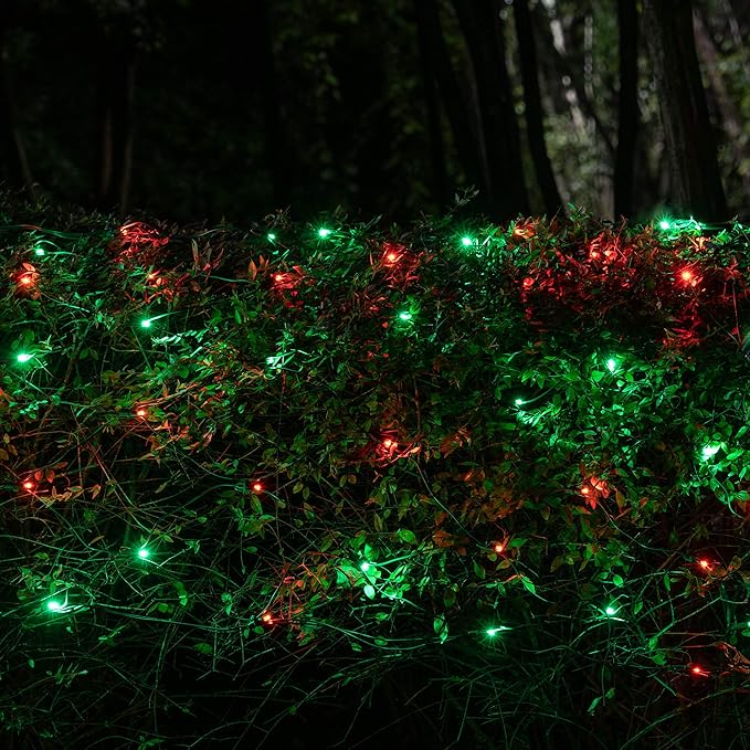 Wintergreen Lighting SoftTwinkle Pulsing Net Lights, Outdoor Twinkling Christmas Lights, Green Wire (70 Lights, 4' x 6', Red/Green)
