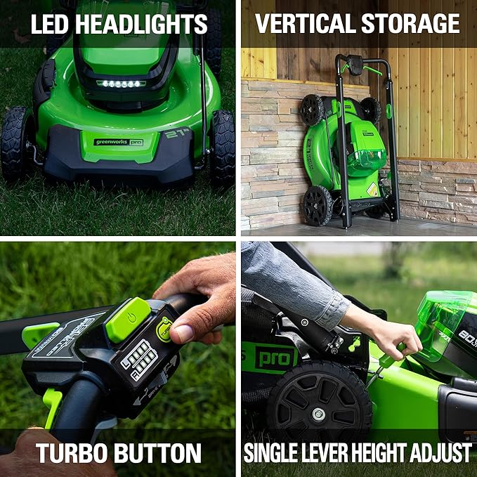 Greenworks 80V 21" Cordless Battery Push Lawn Mower,16" Cordless Battery String Trimmer & 730 CFM Leaf Blower,Combo Kit w/ (1) 4.0Ah Battery (1)2.5 Ah Battery and (2)Charger