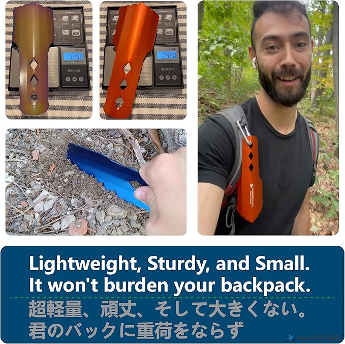 NACETURE Ultralight Backpacking Trowel Aluminum Shovel Small Potty Multitool with Longer Handle Design Essential for Hiking, Camping and Survival Bags (Orange)