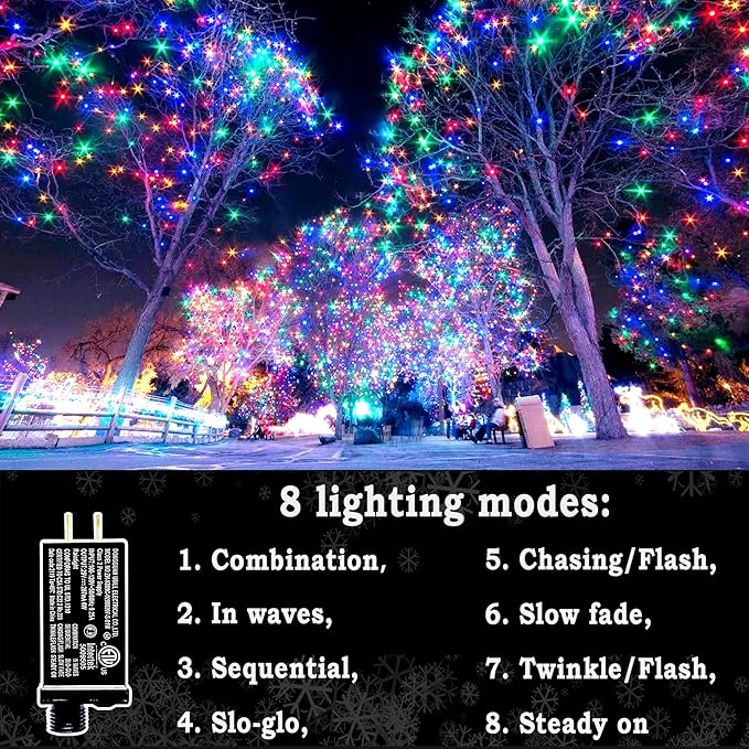 KNONEW Outdoor Christmas Lights 300 LED 99ft String Lights 8 Modes & Time Memory Fairy Light Plug in Waterproof LED String Lights for Xmas Yard Tree Wedding(Multicolor)
