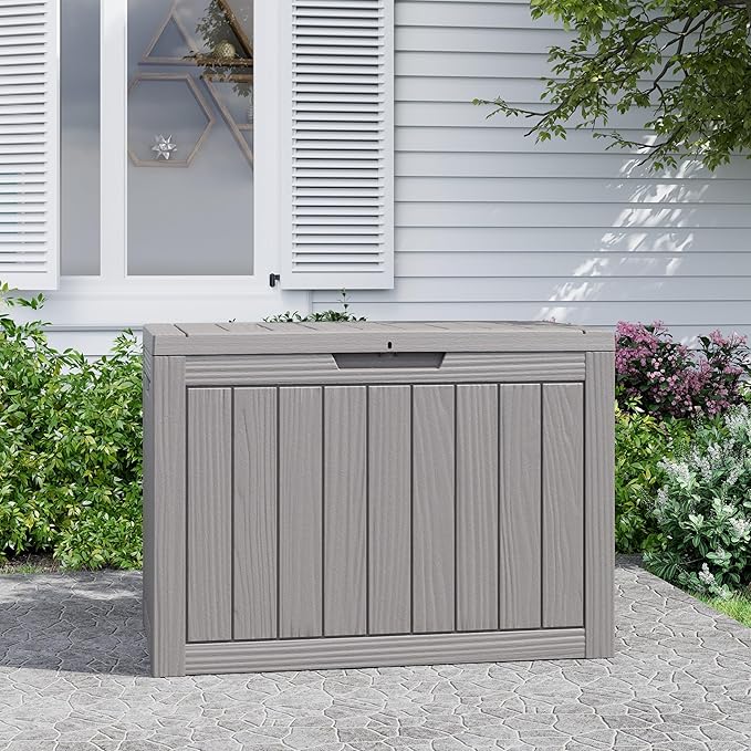 45 Gallon Outdoor Storage Box, Resin Deck Boxes Outdoor Waterproof For Patio Furniture, Garden Tools, Pool Supplies, Durable And UV Resistant, Lockabl