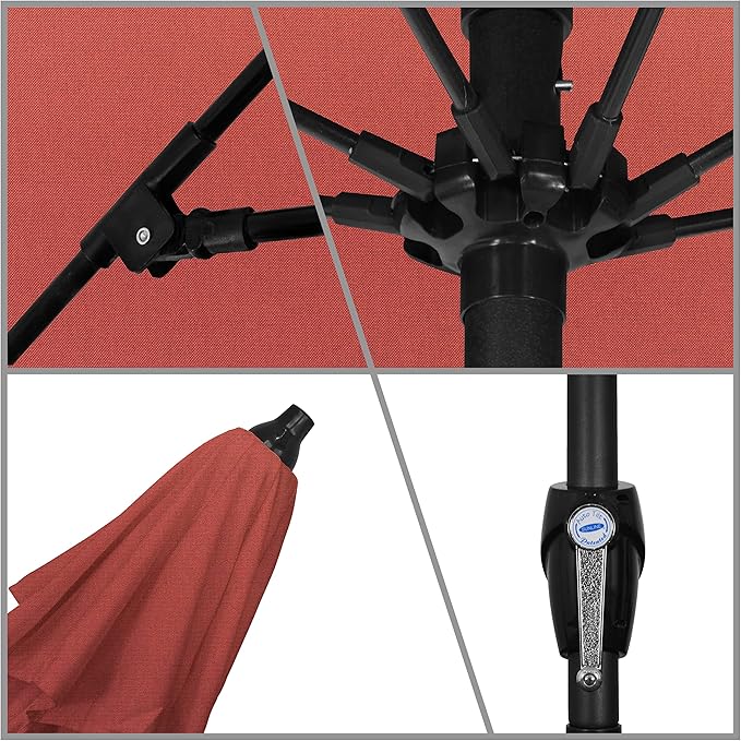 California Umbrella 9' Round Sunbrella Aluminum Outdoor Deck, Pool or Patio Umbrella, Crank Lift, Auto Tilt, Bronze Pole, Tuscan