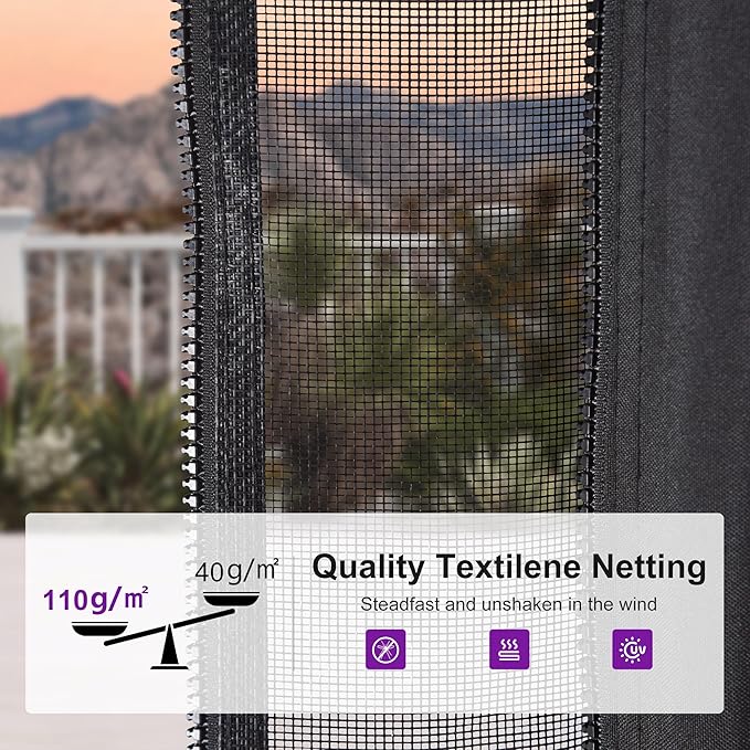 PURPLE LEAF 10' X 14' Hardtop Gazebo with Storage Box Outdoor Wood Grain Aluminum Frame Galvanized Steel Double Roof Gazebos with Netting and Curtains for Patio Deck Backyard Garden