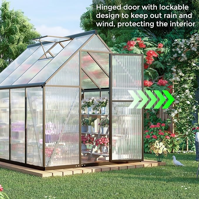 6 x 8 FT Greenhouse for Outdoors,Aluminum Large Walk-in Greenhouse,Dark Gray