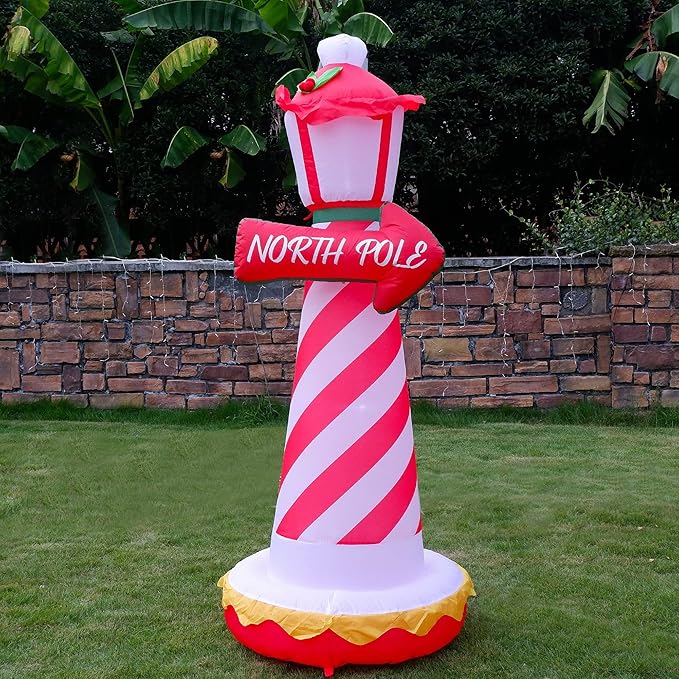 Juegoal 6 FT Christmas Inflatables Outdoor Decorations, Inflatable Xmas Lighthouse, Lighted Blow Up North Pole Sign with Built in LED Lights, Light Up Holiday Winter Lawn Yard Garden Decor