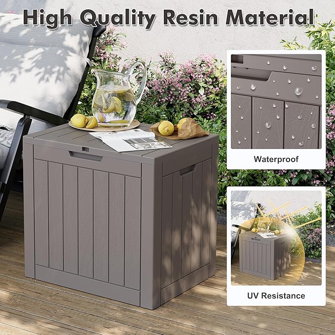 Outdoor Storage Box, Resin Deck Boxes Outdoor Waterproof For Patio Furniture, Garden Tools, Pool Supplies, Durable And UV Resistant, Lockable (32 Gallon, Grey)