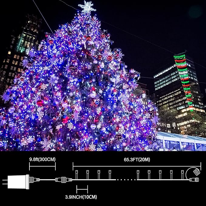 66ft Patriotic String Lights - Red White Blue Mini Lights, 200 LED Transparent Wire Fairy Starry String Lights Plug in, 11 Lighting Modes for Outdoor Tree Party Decoration (Red White Blue)