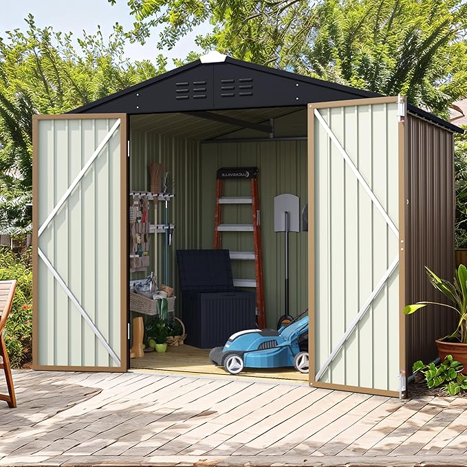 Flamaker 6x8 FT Storage Shed Waterproof Metal Garden Shed with Lockable Door Utility Tool Shed Outdoor Storage for Backyard, Patio and Lawn