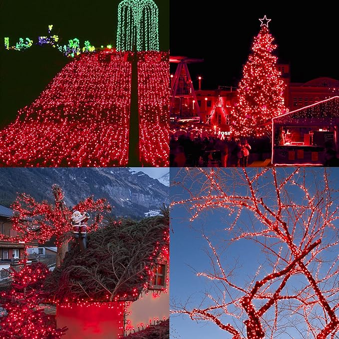 HOME LIGHTING 66ft Christmas Decorative Mini Lights, 200 LED Green Wire Fairy Starry String Lights Plug in, 8 Lighting Modes, Waterproof for Indoor Outdoor Xmas Tree Wedding Party Decoration (Red)