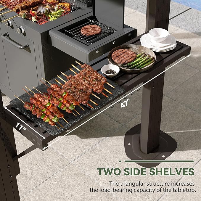 Aoxun 8'x5' Hardtop Grill Gazebo, Outdoor Barbecue Gazebo with Double Polycarbonate Top & 2 Side Shelves & Hooks, Aluminum Grill Canopy for Patio, Lawn, Garden (Brown)