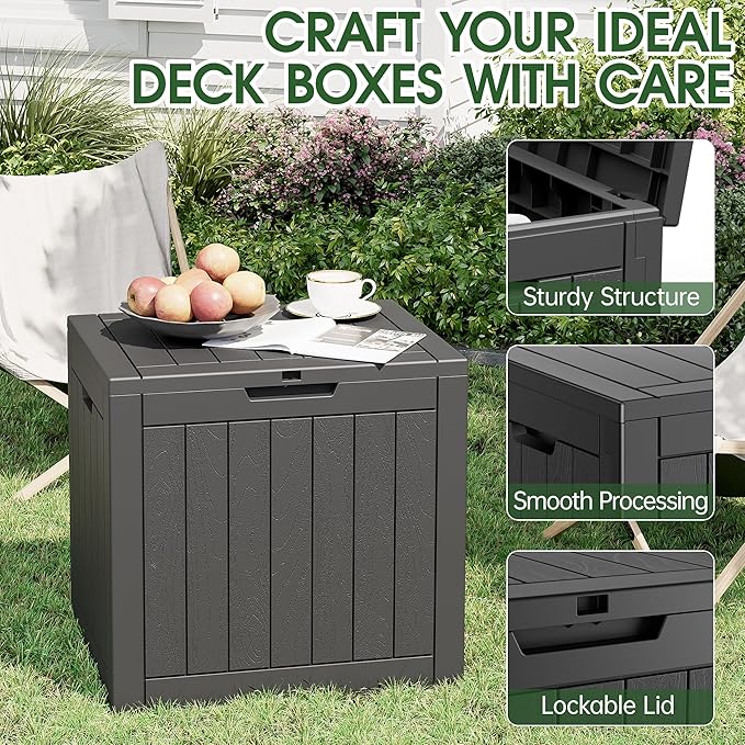 NUNU LAB 32 Gallon Resin Outdoor Storage Box 2 Pack Waterproof Deck Box for Patio Cushions, Garden Tools, Pool Accessories,Backyard Storage Bin,Black