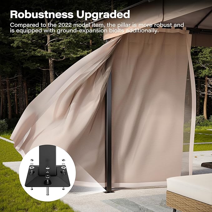 Outdoor Patio Gazebo 10FT, Heavy Duty Party Tent & Shelter with 2-Tier Roof and Expansion Bolts, Mosquito Nettings and Privacy Screens for Backyard, Garden, Poolside, Khaki