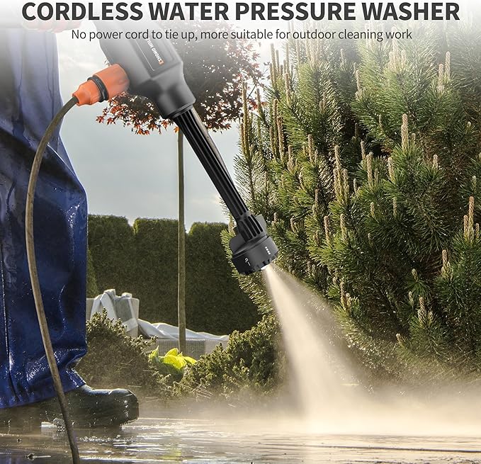 Cordless Pressure Washer 2000 PSI Portable Power Washer Kit with 6-in-1 Adjustable Spray Nozzle Dual 21V 8000mAh Batteries Foam Pot for Car Garden Patio Driveway Outdoor Cleaning