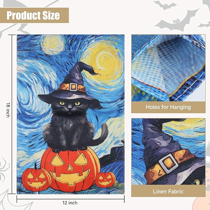 Halloween Garden Flag - Halloween Decorations Outdoor, Yard Flag for Outdoor Holiday Home Decor, Double Sided 12x18 Inch - Black Cat
