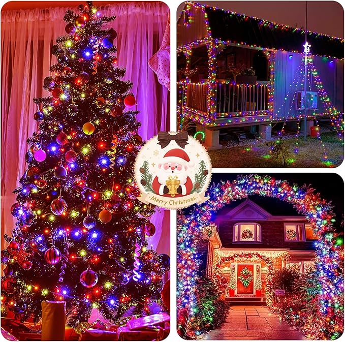 50FT 1000 LED Cluster Christmas Lights, Christmas Tree Lights Outdoor 8 Modes with Timer & Remote, Firecrackers String Lights Waterproof for Garland Party Xmas Decorations, Multicolor