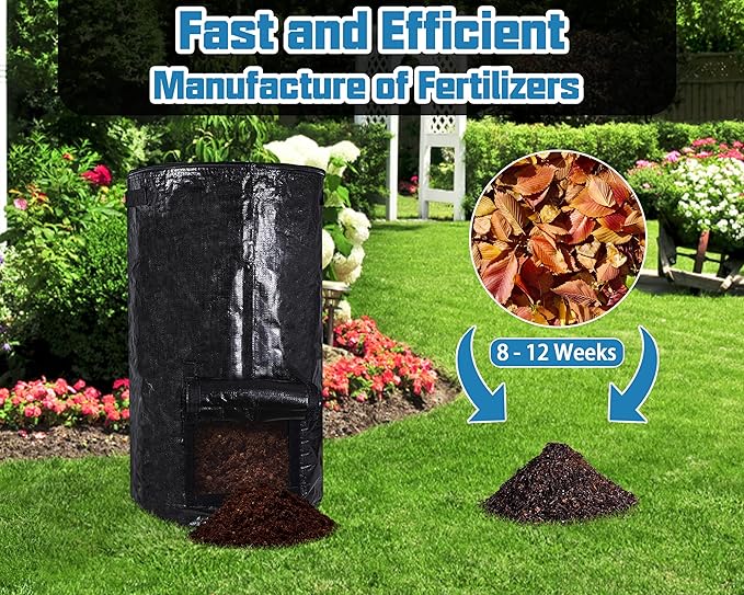MyLifeUNIT Compost Bins Outdoor, Composting Bin for Outside Garden, Reusable Garden Yard Waste Bag, 34 Gallon (1 Pack, Black)