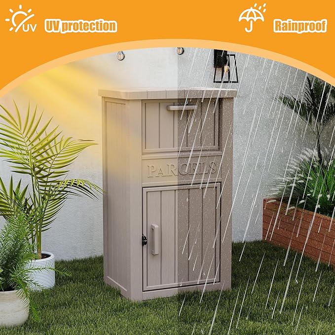 Package Delivery Box,Storage Box with Lockable Secure,Double-Wall Resin Outdoor Package Delivery and Waterproof Deck Box for Porch, Curbside (Grey)