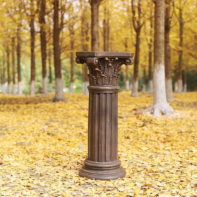 OUTOUR Unique Magnesium Oxide Corinthian Greek Column Pillar with Stand Base Pedestal for Indoor Outdoor Garden Backyard Courtyard Patio Decor33.5’’High,Antique Bronze