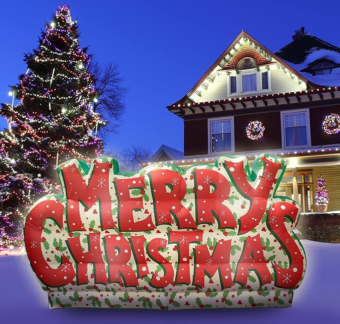 Rasta Imposta 9 Foot Merry Christmas Inflatable Yard Decoration Lawn Sign with Bright LED Lights Outdoor Weather Resistant - 9 x 5 FT Tall
