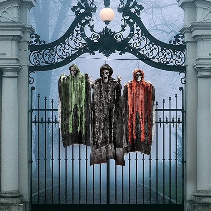 JOYIN Halloween Hanging Grim Reapers (3 Pack), One 47” and Two 35” Grim Reapers, Halloween Skeleton Flying Ghost for Haunted House Prop Décor, Outdoor Indoor Decor