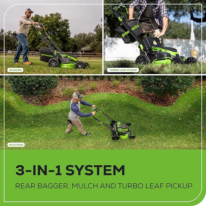 Greenworks 80V 25" Brushless Cordless (Self-Propelled) Dual Blade Lawn Mower (LED Headlight + Aluminum Handles), 4.0Ah Battery and Rapid Charger Included