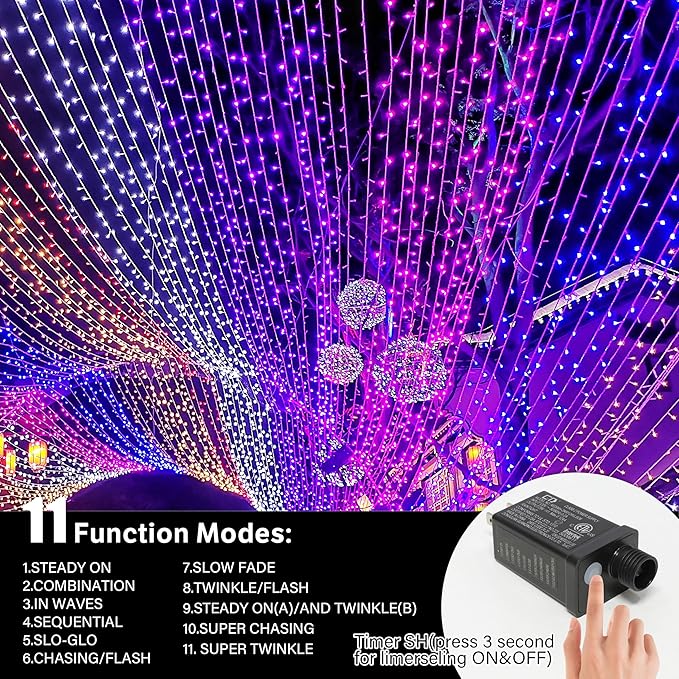 33ft Halloween Decorative Mini Lights, 100 LED Transparent Wire Fairy Starry String Lights Plug in, 11Lighting Modes, for Halloween Decoration Outdoor Xmas Tree Party Decoration (Purple)