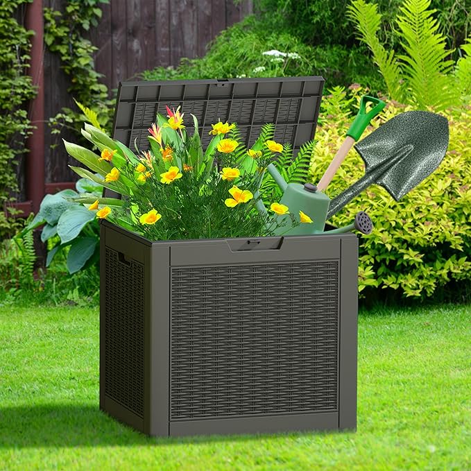 NUNU LAB 32 Gallon Resin Deck Box 2 Pack Outdoor Indoor Waterproof Storage Box for Patio Cushions, Garden Tools, Pool Accessories,Backyard Storage Bin,Black