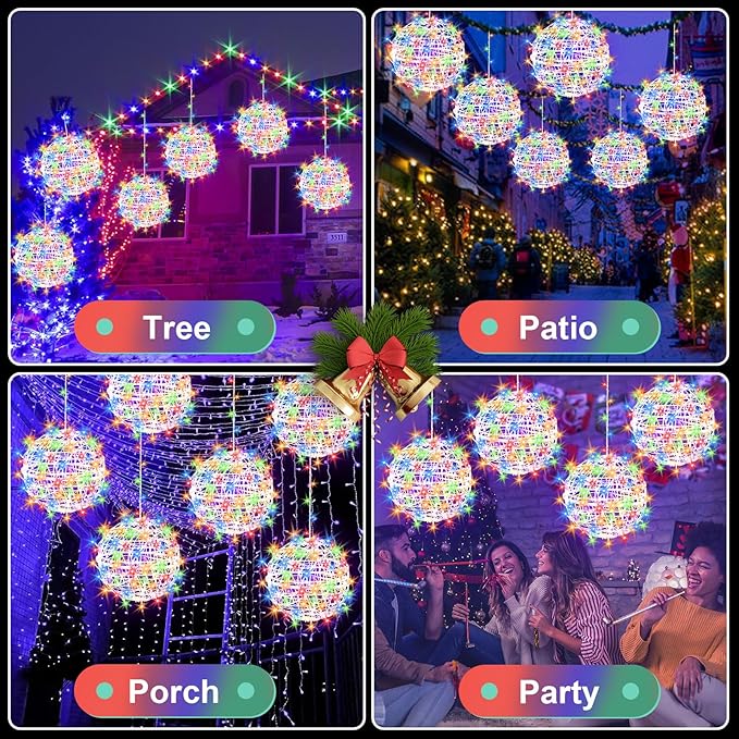 Christmas String Lights Outdoors,4 Pack 11.81" Sphere Lights,Ball Tree Garden Globe Lights for Home, Party, Christmas, Porch Patio,Wedding, Garden,Tree Decoration with Plug