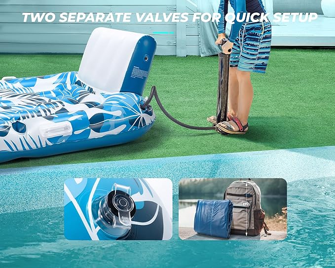 Pool Floats Adult 1-2-3 Person Inflatable Lounger, Extra Large Tanning Recliner Floaty Chair Raft with Backrest, Footrest, Cup Holder for Pool, Lake, River, Beach, Ocean & Party Use