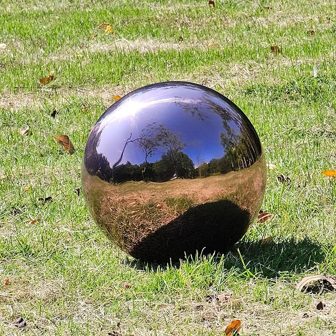 Stainless Steel Gazing Globe Mirror Ball, Decorative Gazing Balls for Garden, Reflective Smooth Garden Ball Sphere for Outdoor Yard Decoration (Purple, Dia: 8 inch)