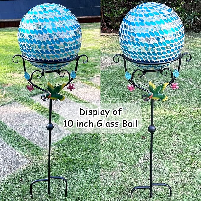 Hummingbird Gazing Globe Stand - 31.1" Metal Display with 3 Prongs Base for 10" Black Glass Balls - Outdoor Garden Yard Courtyard Lawn