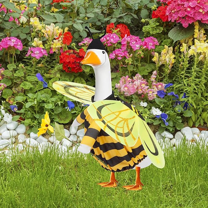 Porch Goose Outfit for 17" & 23" Lawn Goose – Cute Bee Costume with Wings, Skirt & Antennas – Funny Porch Goose Decoration for Garden Statues