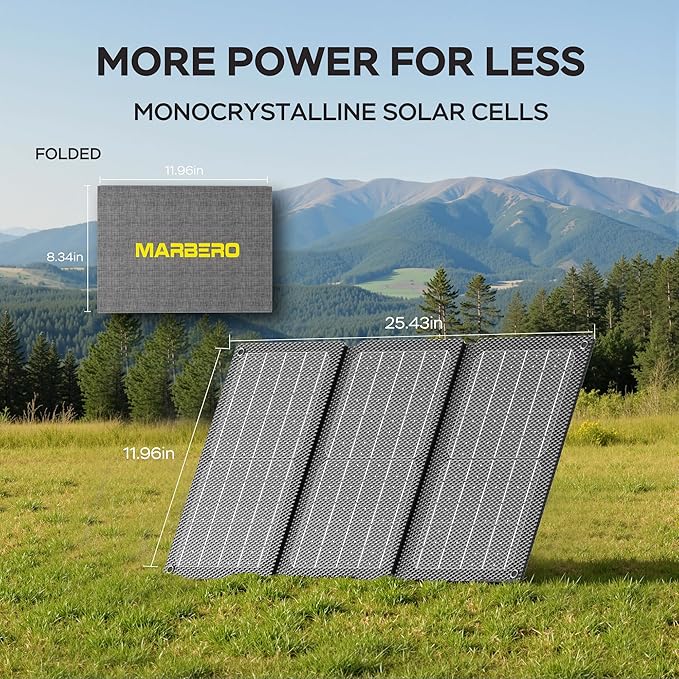 MARBERO Solar Generator 155Wh with 30W Solar Panel Portable Power Station with 2x 100W AC Outlets(Peak 150W), QC3.0 USB UL Certified for Home Blackout, Camping, RV Travel, Ultra-Light & Silent Fan