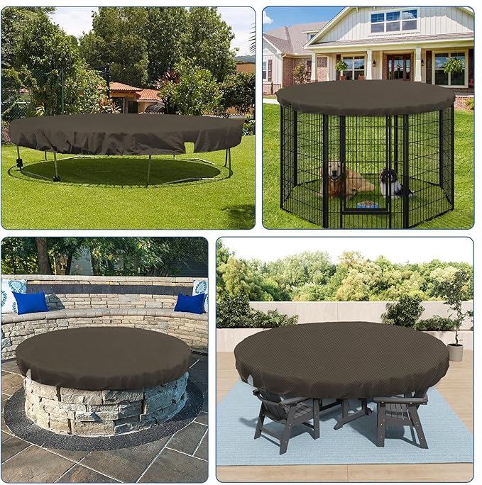 ECOOPTS 9 ft Round Pool Cover for Above Ground Pools, Swimming Pool Cover Protector Winter Safety Cover (Brown)