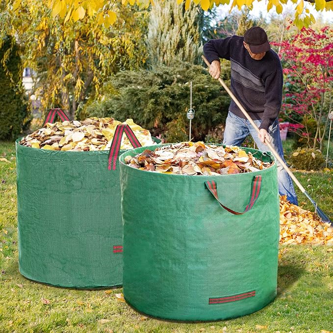 2-Pack 132 Gallons Leaf Bags, Reusable Yard Waste Bags, Heavy Duty Lawn Bags with 4 Handles for Garden Leaves and Waste Collection, Lightweight Portable Yard Trash Bag