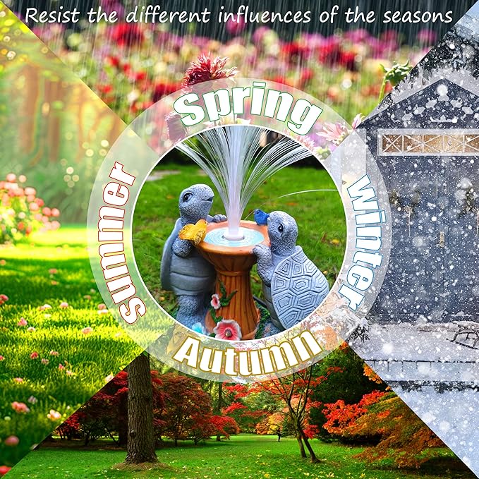 Solar Turtle Garden Statues with LED Lights, Resin Turtles Figurine Outdoor Decorations Colour Changing Optical Fiber Solar Light, Outside Art Decor for Lawn,Yard, Unique Housewarming Gifts