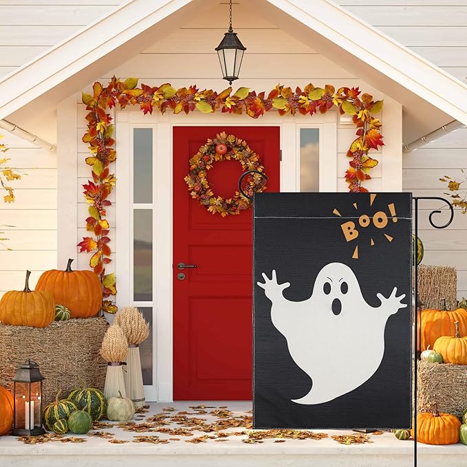 Halloween Garden Flag - Halloween Decorations Outdoor, Yard Flag for Outdoor Holiday Home Decor, Double Sided 12x18 Inch - Spooky Ghost