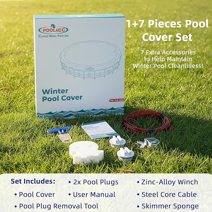 Pool Covers for Above Ground Pools - 24 ft Round Winter Pool Cover, Extra Durable Cold- and UV-Resistant Heavy-Duty Swimming Pool Cover for Winterizing