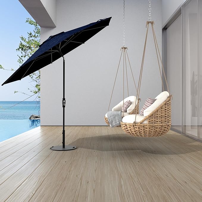 Midtown Umbrellas The Swilt 8 Feet Patio Umbrella in Sunbrella Spectrum Indigo Acrylic Fabric - Fiberglass Ribs, Auto-Tilt Aluminum Frame For Backyard, Deck, Garden, Pool - White Pole