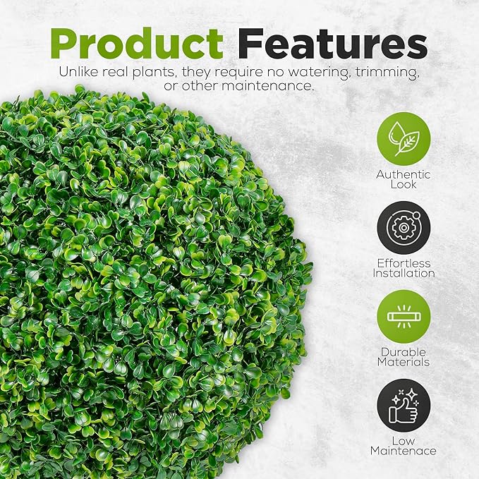 DRAY Premium 20.87" Faux Boxwood Balls – Set of 2 Artificial Topiary Spheres for Outdoor & Indoor Use – Realistic, UV-Resistant, Weatherproof Decorative Greenery – Check Measurements
