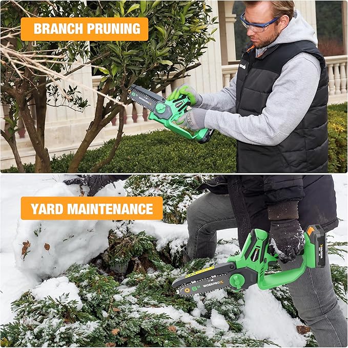 WORKPROX Mini Chainsaw Cordless, 6 inch Handheld Electric Chain Saw with Type-C Fast Charging Battery 20V 2.0Ah, Pruning Saw for Tree Branches, Wood Cutting, Garden Gifts for Men Women