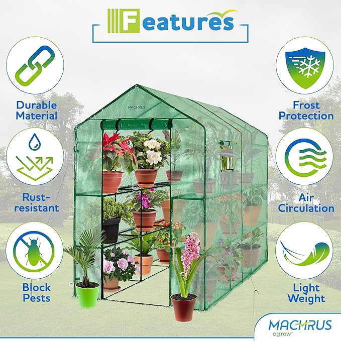 Machrus Ogrow Greenhouse Kit, Multiple Sizes - Green House, Small Greenhouses Outside, Kit Small Greenhouses Outdoors, Mini Greenhouse Outdoor.