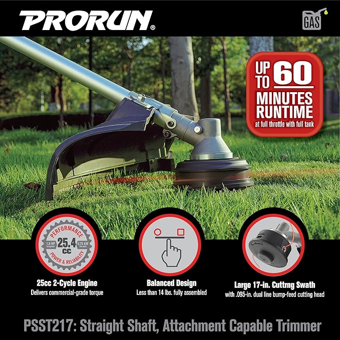 PRORUN 25.4cc 17-in. Gas-Powered 2-Cycle Straight Shaft Trimmer